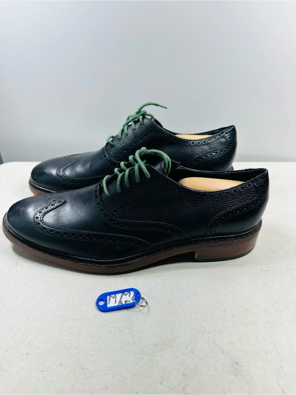 Cole Haan Wingtip Oxfords, #C11756, Black/Green, Leather, Men's US Size 10.5